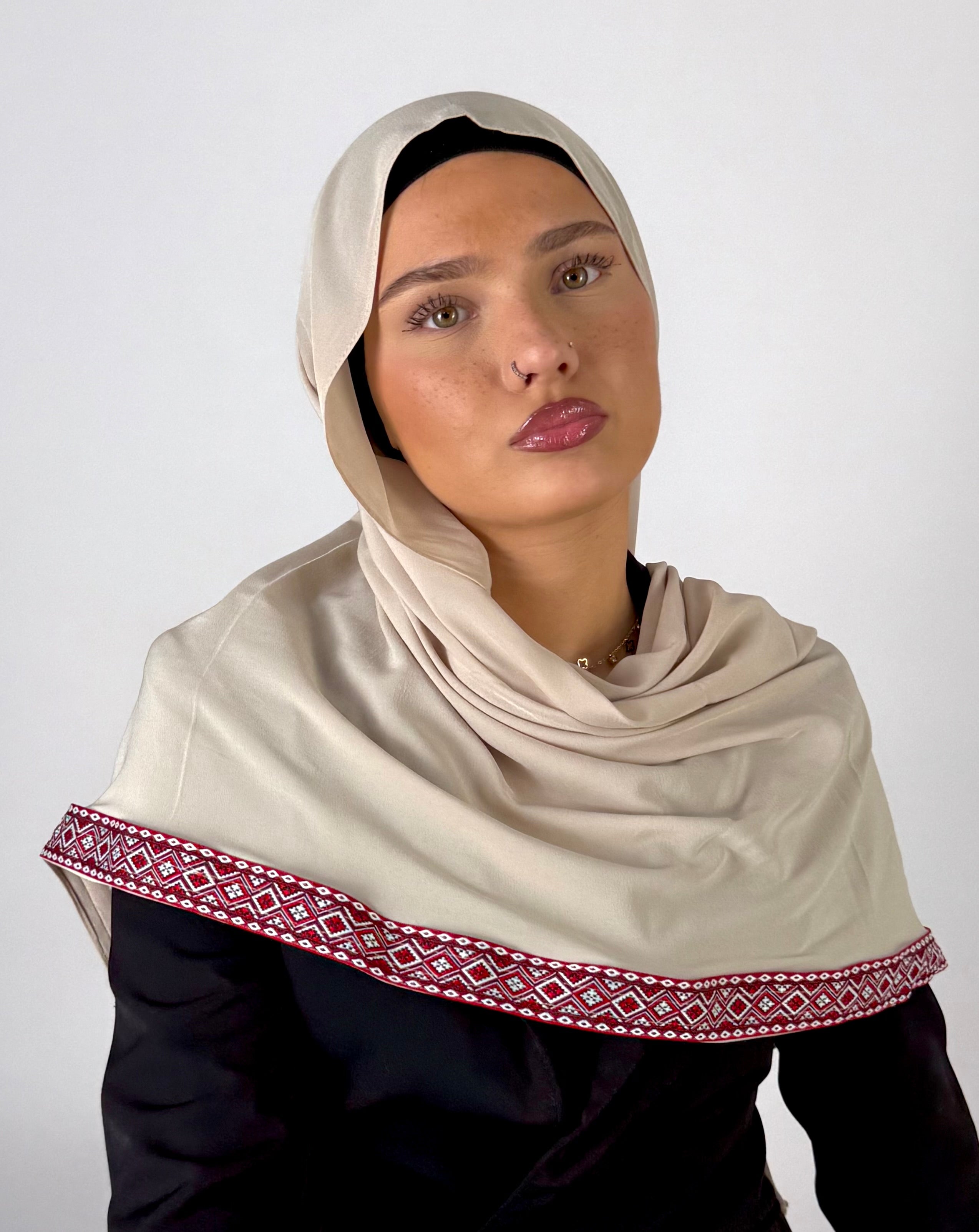 Beige embroidered hijab